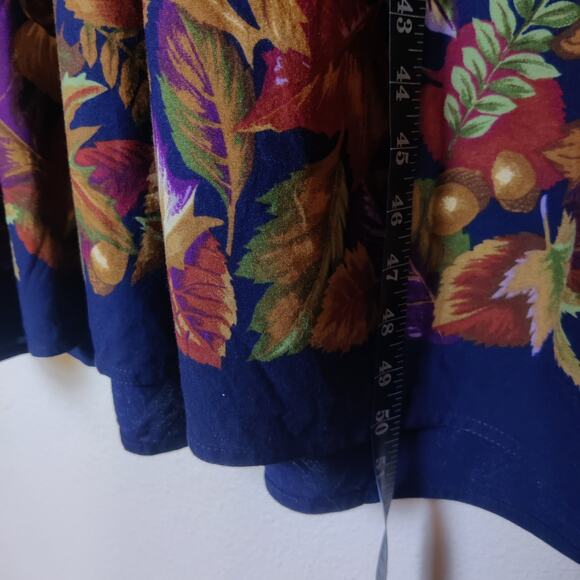 Vtg California Design Fall Autumn Leaf Print Long Sleeve Navy Blue Midi Dress 14 - Picture 13 of 13